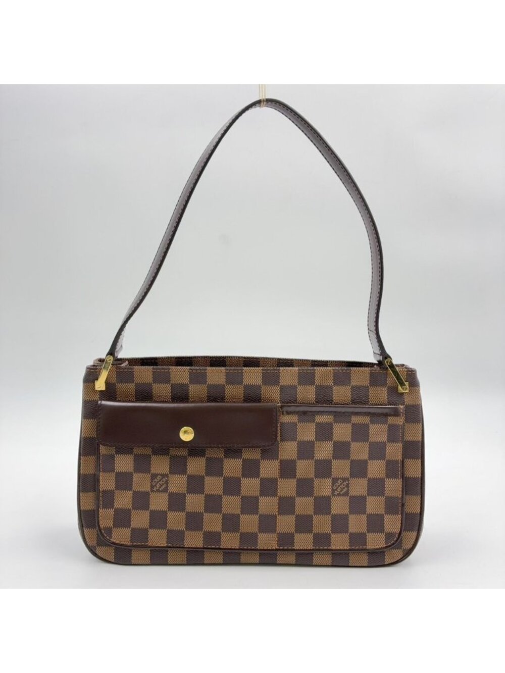 Louis Vuitton Damier Ebene Leather Brown Shoulder Bag Gold